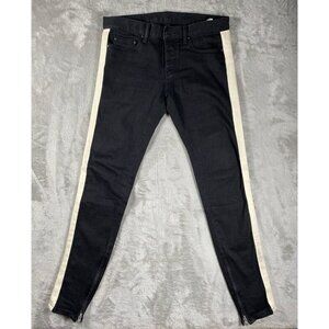 mnml Black Skinny Jeans with White Side Stripe & Ankle Zippers | Button-Fly | 31